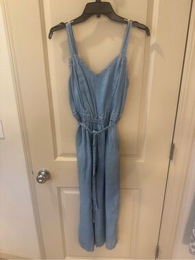 Maurices Light Blue Denim Jumpsuit with Tie Waist